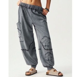 Plus Boho Mineral Wash Flower Patch Jogger Pants 1X 2X 3X 4X